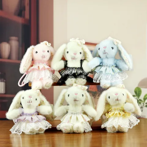 Lace Skirt Bunny Plush Toy Keychain Floral Ears Stuffed Rabbit Doll For Bag Charm Women Girls Cute Animal Keyring Gift