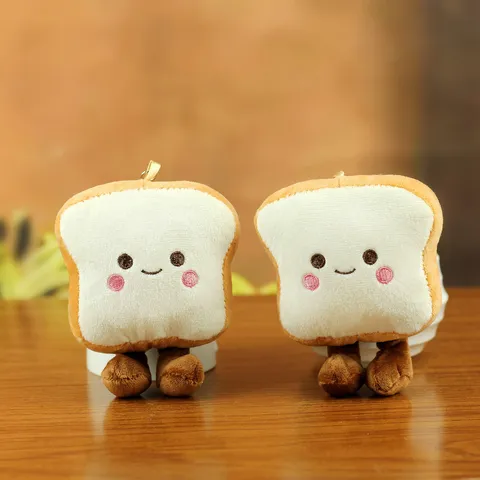 Cute Cartoon Toast Bread Plush Toy Keychain Fun Food Stuffed Doll Bag Pendant Embroidered Soft Decorative Hanging Ornament