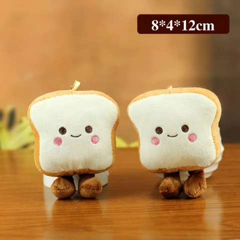 Cute Cartoon Toast Bread Plush Toy Keychain Fun Food Stuffed Doll Bag Pendant Embroidered Soft Decorative Hanging Ornament