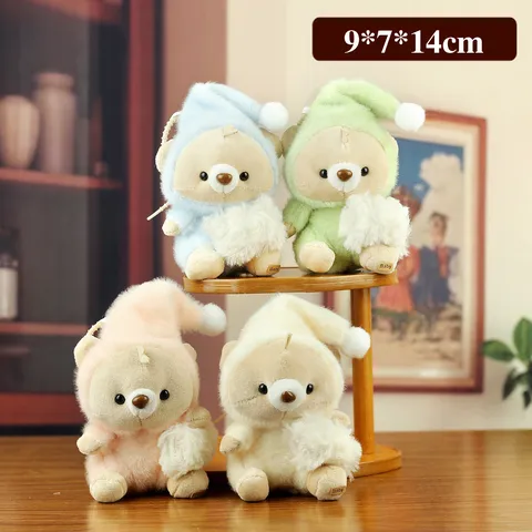 Cute Pajama Hat Bear Plush Toy Keychain For Women Bags Backpack Charms Cartoon Animal Teddy Bear Stuffed Doll Pendant Key Ring