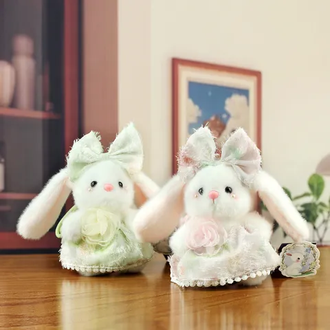 Original Süß Blumenmuster Langohrhase Taschenanhänger Plüschtier Spitze Prinzessin Kleid Schlappohr Hase Plüsch Schlüsselanhänger Geschenk Mädchen