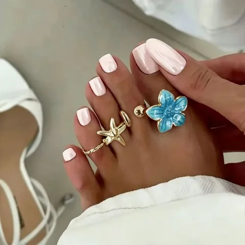 Bohemian Alloy Starfish Flower Toe Rings Set For Women Gold Silver Plated Rhinestone Artificial Pearl Foot Jewelry Beach Gift