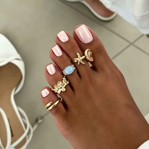 Bohemian Alloy Starfish Flower Toe Rings Set For Women Gold Silver Plated Rhinestone Artificial Pearl Foot Jewelry Beach Gift