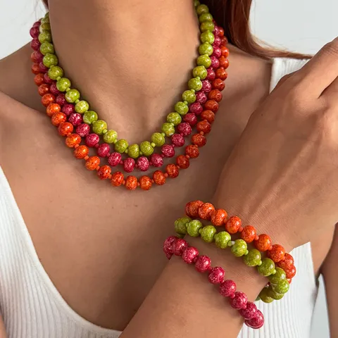 Handgefertigte Bunte Saatperlen Halskette Armband Set Für Damen Sommer Strand Glasperlen Choker Bohemian Stil Schmuck Zubehör