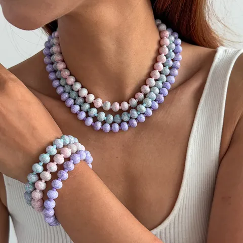 Handgefertigte Bunte Saatperlen Halskette Armband Set Für Damen Sommer Strand Glasperlen Choker Bohemian Stil Schmuck Zubehör
