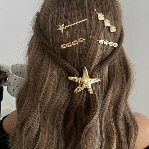 Ocean Style Alloy Starfish Scallop Bobby Pins Gold Silver Electroplated Hair Clips For Women Beach Vacation Fashion Hair Jewelry