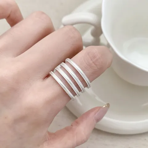 Minimalist Copper Multi-Layer Line Open Ring For Women Ins Style Adjustable Finger Ring Simple Cold Style Fashion Jewelry Gift