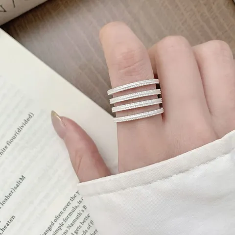 Minimalist Copper Multi-Layer Line Open Ring For Women Ins Style Adjustable Finger Ring Simple Cold Style Fashion Jewelry Gift