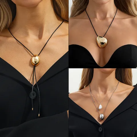 Minimalist Alloy Geometric Irregular Pendant Necklace Trendy Leather Cord Adjustable Long Chain Choker Necklace Artificial Pearl Double Layered Statement Necklace Jewelry For Women Daily Travel Wear Gift