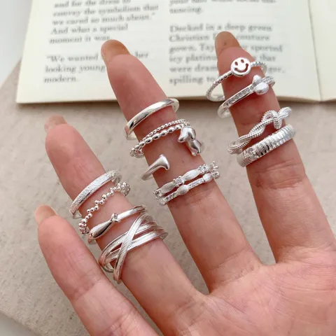 Fashion Adjustable Open Rings Copper Stacking Finger Ring With Rhinestone Geometric Heart Clover Shape Jewelry For Women Daily Accessorize