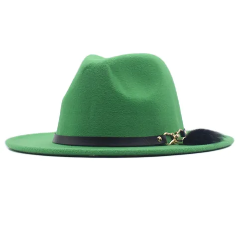 Damen Eleganter Polyester Fedora Hut Breite Krempe Jazzhut Mit Feder Ledergürtel Metallschnalle Klassische Retro Kirche Party Sonnenhut
