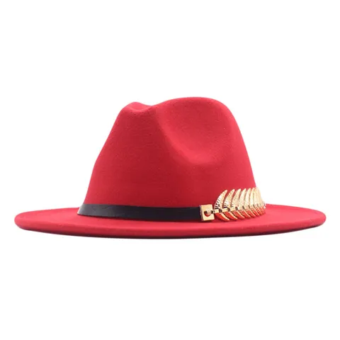 Damen Vintage Wollfilz Fedora Hut Mit Metall Fischgräten Dekor Britischer Retro Jazz Hut Herbst Winter Breitkrempiger Filzhut Mode Accessoires