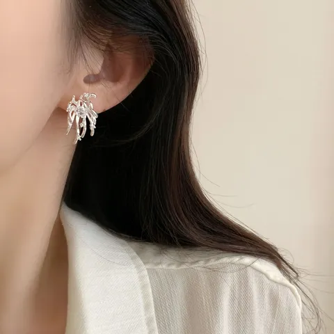 Exquisite Firework Stud Earrings For Women Copper Rhinestone Geometric Earrings Light Luxury Personalized Fashion Jewelry Gift