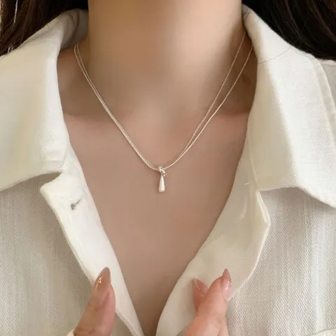 Minimalist Copper Multi Layer Waterdrop Pendant Necklace For Women Elegant Geometric Choker Chain Statement Daily Fashion Jewelry