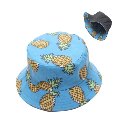 Sombrero de Pescador Reversible con Estampado de Frutas Verano Casual Protección Solar Doble Cara Unisex