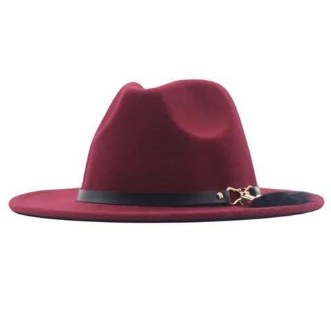 Damen Eleganter Polyester Fedora Hut Breite Krempe Jazzhut Mit Feder Ledergürtel Metallschnalle Klassische Retro Kirche Party Sonnenhut