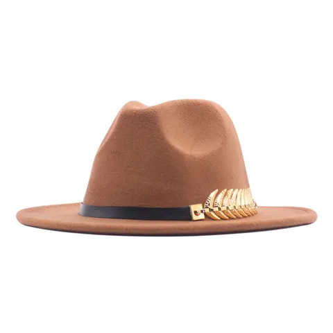 Damen Vintage Wollfilz Fedora Hut Mit Metall Fischgräten Dekor Britischer Retro Jazz Hut Herbst Winter Breitkrempiger Filzhut Mode Accessoires