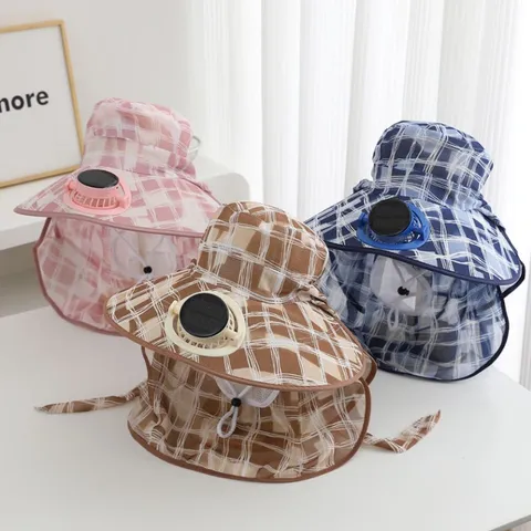 Cappello da Sole con Ventilatore a Energia Solare da Donna Tesa Larga Anti-UV Maschera Protezione Solare Raffreddamento Estivo
