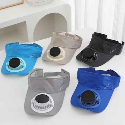 Sommer Sonnenschutz Acryl Solar Ventilator Hut Outdoor Sport Einfarbig Breite Krempe Visier Kappe Für Damen Herren