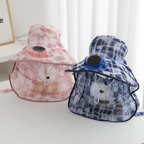 Cappello da Sole con Ventilatore a Energia Solare da Donna Tesa Larga Anti-UV Maschera Protezione Solare Raffreddamento Estivo