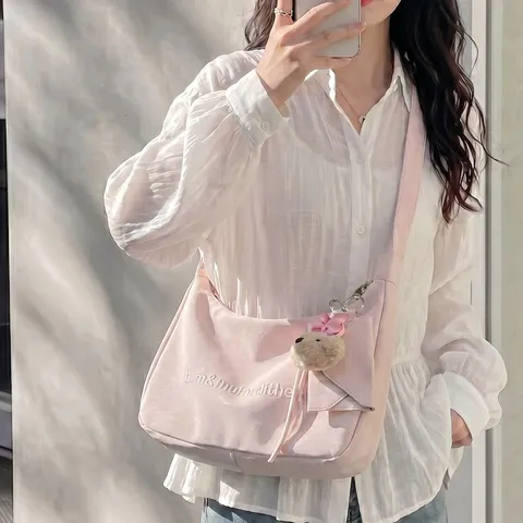 Women PU Leather Crossbody Shoulder Bag Cute Bear Pendant Casual Commute Satchel Handbag Daily Fashion Purse