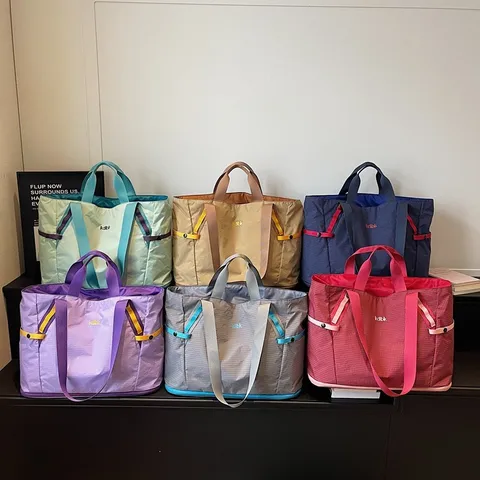 Large Capacity Tote Bag Women Casual Plaid Travel Storage Handbag Fashion Urban Minimalist Shoulder Bag Fabric