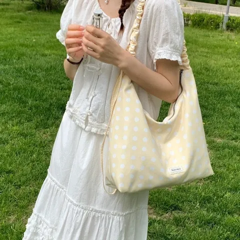 Women Canvas Shoulder Crossbody Bag Casual Floral Polka Dot Plaid Hobo Underarm Bag Daily Commuting Handbag