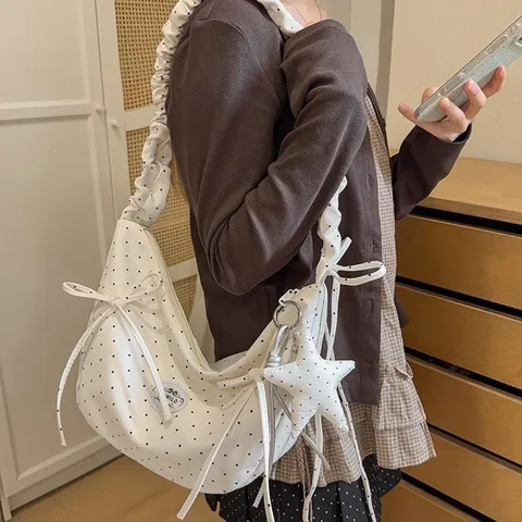 Women's Sweet Polka Dot Crossbody Bag Nylon Cute Bow Shoulder Bag Casual Daily Messenger Bag