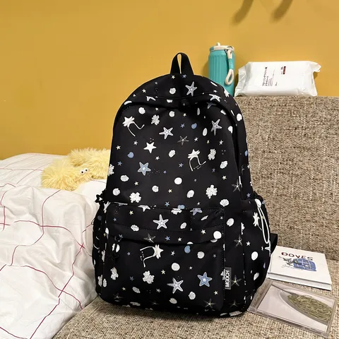 Zaino Minimalista in Nylon Casual con Stampa a Stelle Grande Capacità Borsa Scolastica per Donne Studenti Viaggio Quotidiano