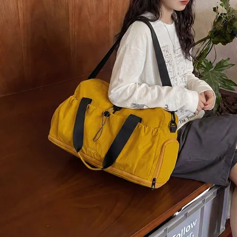 Large Capacity Travel Bag Waterproof Nylon Casual Sports Gym Duffel Bag With Wet Dry Separation And Shoe Compartment