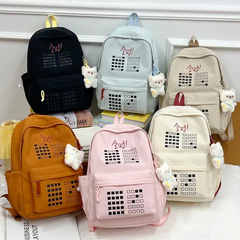 Women Casual Nylon Backpack Youth Campus Anime Cartoon Large Capacity School Bag Breathable Travel Backpack