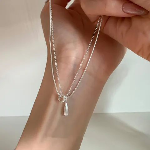 Fashion Copper Waterdrop Double Layer Necklace Sweet Elegant Layered Pendant Choker For Women Everyday Minimalist Chain Jewelry