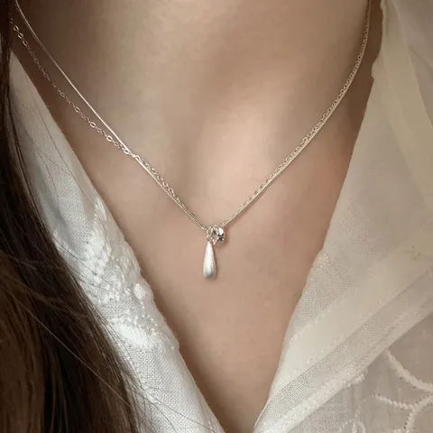 Fashion Copper Waterdrop Double Layer Necklace Sweet Elegant Layered Pendant Choker For Women Everyday Minimalist Chain Jewelry