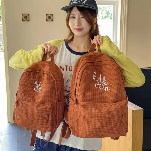 Women Casual Nylon Plaid Backpack School Bookbag Lightweight Cute Bubble Texture Daypack Daily Commute Travel Bag
