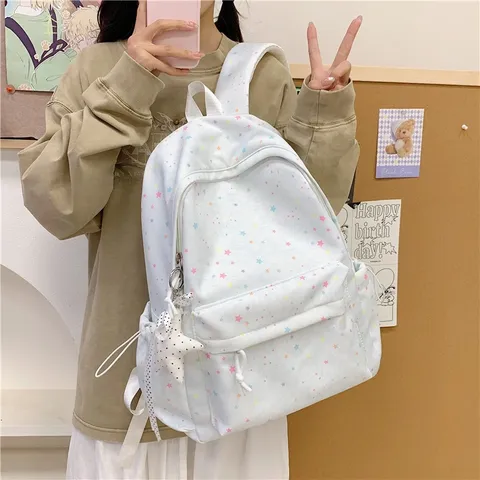 Casual Star Print Oxford Cloth School Backpack Sweet Daily Commute Bookbag For Women Students