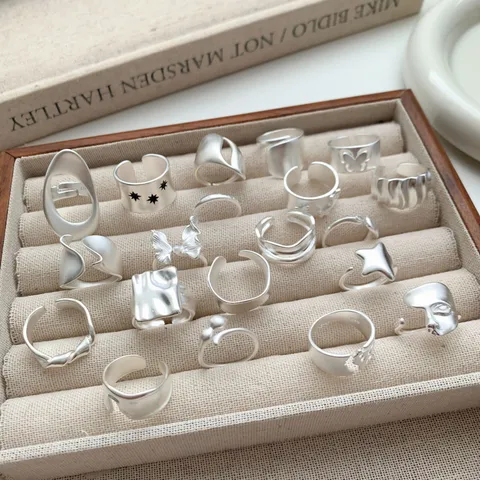 Exquisite Matte Frosted Copper Adjustable Open Ring Geometric Irregular Rhinestone Fashion Ring For Women Trendy Jewelry