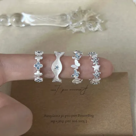 Sweet Light Luxury Copper Open Ring With Blue Star Rhinestone Adjustable Fashion Jewelry Finger Ring Gift For Women