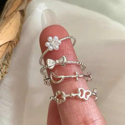 Minimalist Copper Open Adjustable Ring Women Fashion Geometric Zircon Butterfly Moon Flower Finger Ring Jewelry Gift