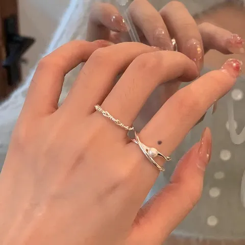 Minimalistischer Versilbertes Kupfer Open Ring Für Damen Vintage Hohler Knoten Perle Kreuz Design Mode Finger Schmuck Geschenk