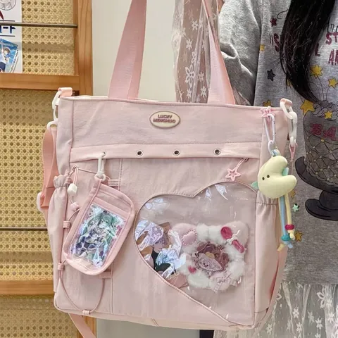Japanese Sweet Style Ita Bag Transparent Window Shoulder Crossbody Bag Student Casual Daily Tote Bag With Pockets