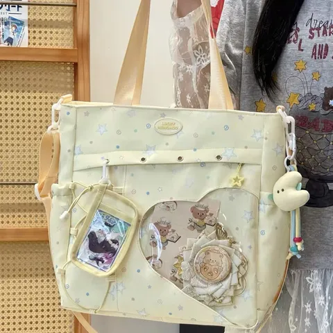 Japanese Sweet Style Ita Bag Transparent Window Shoulder Crossbody Bag Student Casual Daily Tote Bag With Pockets