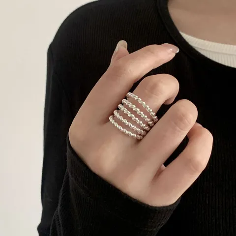 Fashion Multilayer Line Copper Open Ring Adjustable Geometric Rhinestone Pearl Ring For Women Party Casual Daily Jewelry Gift