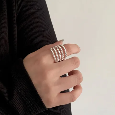 Fashion Multilayer Line Copper Open Ring Adjustable Geometric Rhinestone Pearl Ring For Women Party Casual Daily Jewelry Gift