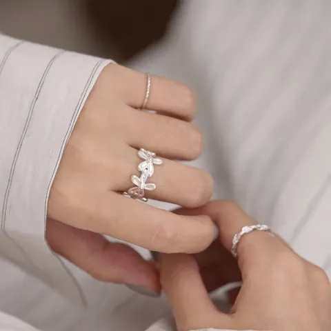 Süßer Kupfer Blume Offener Ring Eleganter Strass Schleife Herz Verstellbarer Fingerring Schicker Vielseitiger Party Handschmuck Für Damen