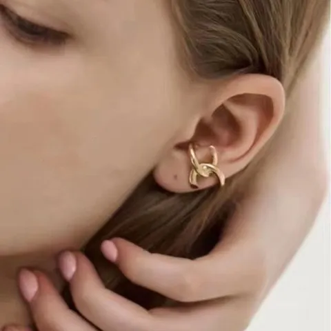 Retro Geometric Line Copper Ear Cuffs For Non Pierced Ears Sweet Cool Style Irregular Lava Texture Rhinestone Ear Clips Fashion Trendy Jewelry For Women
