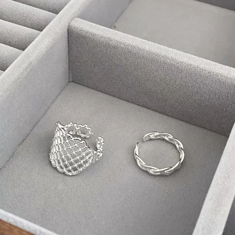 Minimalist Copper Geometric Hollow Mesh Open Ring For Women Personalized Adjustable Knitted Texture Stacking Finger Ring Chic Daily Party Jewelry Gift