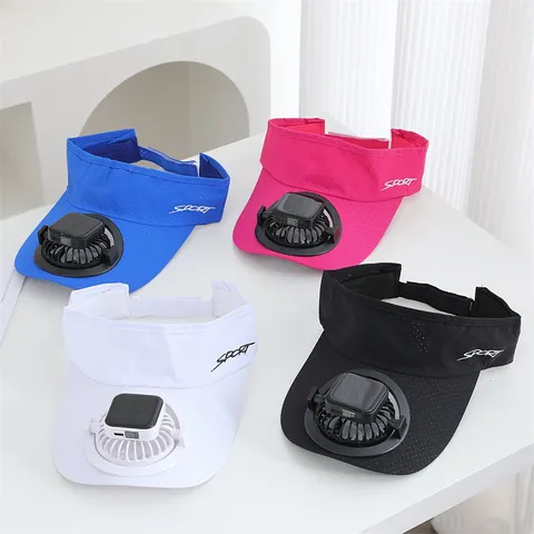 Été Solaire Ventilateur Visière Chapeau Extérieur Séchage Rapide Sport Lettre Sans Dessus Protection Solaire Réglable Visière pour Hommes Femmes