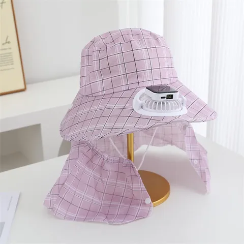 Women Wide Brim Plaid Sun Hat With Neck Flap Casual Polyester Shading Breathable Fisherman Hat For Outdoor Beach Fishing Garden