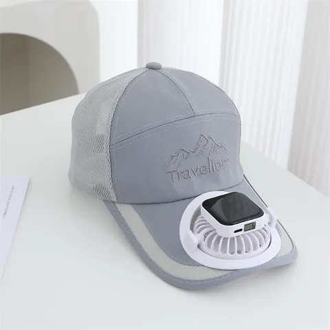 Summer Unisex Breathable Mesh Baseball Cap Outdoor Sun Protection Cooling Fan Hat Adjusted Letter Patch Snapback Trucker Hat For Hiking Fishing Running