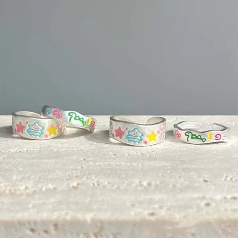Cute Hand Painted Graffiti Christmas Tree Open Ring For Women Trendy Copper Little Dinosaur Adjustable Index Finger Ring Jewelry Gift